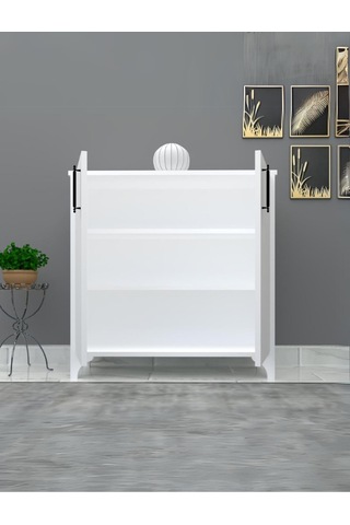 %100 Mdf 2 Kapaklı Küp Üstü Beyaz Ayakkabılık Beyaz