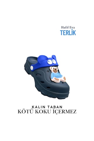Sermoda Gözlük Desen Ayıcıklı Eva Çocuk Plaj Havuz Terlik Sabo Terlik Lacivert Mavi