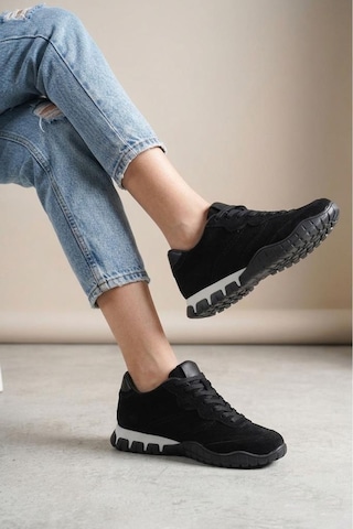 Pisagor Ps-55161 Kadın Hakiki Deri Sneakers Spor Ayakkabı Siyah