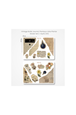 Vintage Scrapbook Bullet Journal & Planlayıcı Sticker Set 2 Sayfa A5 Standart