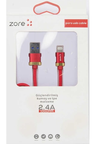 Teknodur Kırmızı Poro Lightning Usb Kablo 1m
