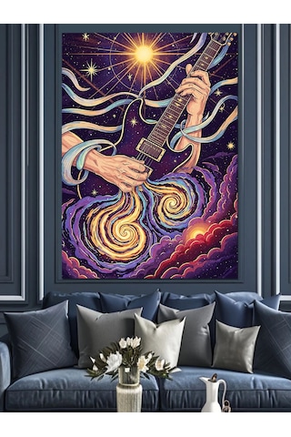 Soyut Mor Spiral Sanat Ve Gitarist Dekoratif Kanvas - Mdf Ahşap Tablo