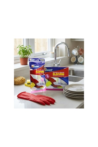 3 Adet S Beden Temizlik Ve Bulaşık Eldiveni Doğal Lateks Dış Gövde, Pamuk Astarlı, Kaymaz Diş Yüzey, Dishwashing Gloves Cleaning Gloves