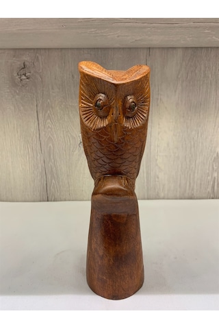 El Yapımı Ahşap Oymalı Baykuş (22 Cm)