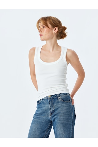 Koton Slim Fit Kolsuz U Yaka Kadın Fitilli Atlet Kırık Beyaz 5sak10135ek Ekru