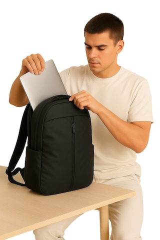 Laptop Sırt Çantası 15,6"inç Suya Dayanıklı Kumaş Fermuarlı Siyah