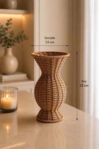 Qerhome Rattan Hasır Dekoratif Vazo - Dekoratif Obje Mln-11429 Ahsap