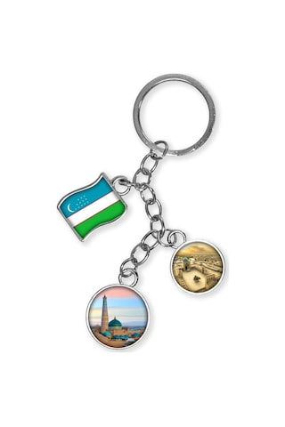 Özbekistan Üçlü Epoksi Metal Çift Taraflı Damla Anahtarlık Uzbekistan Gümüş