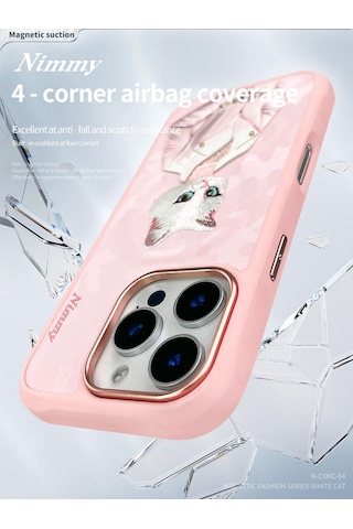 Premium Akıllı Kap Cep Kılıfı Telefon Aksesuarı İphone 16 Pro Max Beyaz Kedi Kılıf 3d