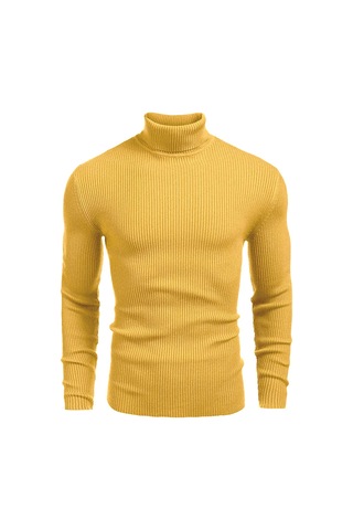 Polızeı Erkek Slim Fit Boğazlı Triko Kazak Esnek Dokulu Sarı