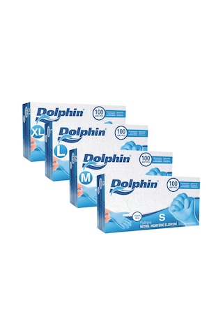 Dolphin L Beden, Mavi, Nitril, Muayene Eldiveni, Pudrasız, Latekssiz, Kutuda 100 Adet