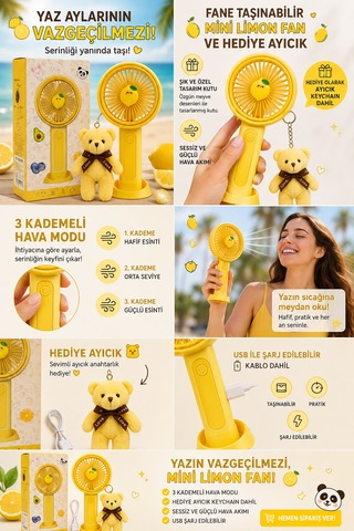 Taşınabilir Mini Fan Peluş Ayıcık Hediyeli Telefon Standlı Masaüstü Fan