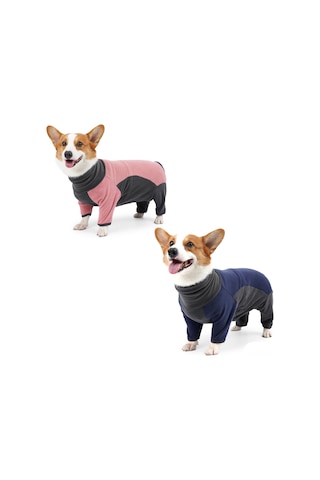 Geeksen Kışlık Köpek Kazakları, Islaklı Fleece, Yüksek Yaka Dört Ayaklı, Ayarlanabilir Kordeli, Mavi Gri Desen, Xxs Ya002f031