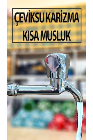 Karizma Model Pirinç Musluk 1/2'' Krom Kaplama Bahçe Balkon Su Musluğu Kısa Tip