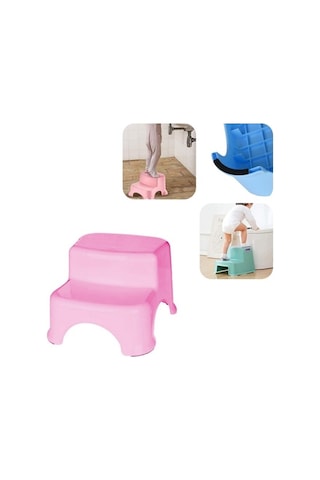 Bahat Plastik 2 Basamaklı Çocuk Basamağı Kaymaz Pvc Tabanlı Tabure Pembe