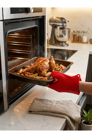Isıya Dayanıklı Kaymaz Silikon Fırın Ve Airfryer Eldiveni Siyah