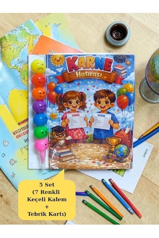 Karne Hediyesi 5 Set Renkli Keçeli Kalem Ve Tebrik Kartı