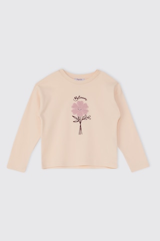Panço Kız Çocuk Çiçek Desenli Bej Pijama Takımı Krem