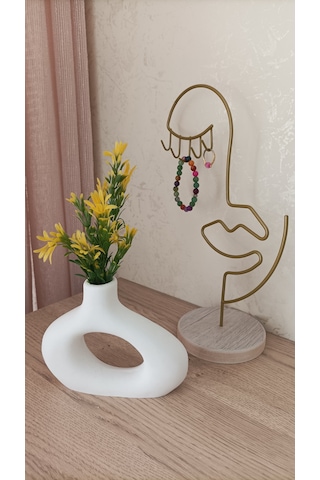 Mini Beton Saksı - Yapay Çiçekli - Sarı