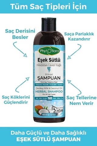 Phytoflora Eşek Sütlü Hindistan Cevizi Yağlı Bitkisel Şampuan 400 ML