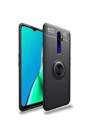 Oppo A9 2020 Kılıf Yüzüğü Stant Ve Araç Tutucu Olabilen Şık Esnek Premium Silikon Kapak Ryc/ravel Siyah