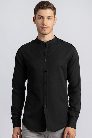 Tudors Slim Fit Dar Kesim Hakim Yaka Erkek Gömlek-22418 Siyah