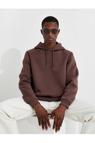 Koton Basic Kapşonlu Sweatshirt Şardonlu Kahverengi 3wam70050mk Kahve
