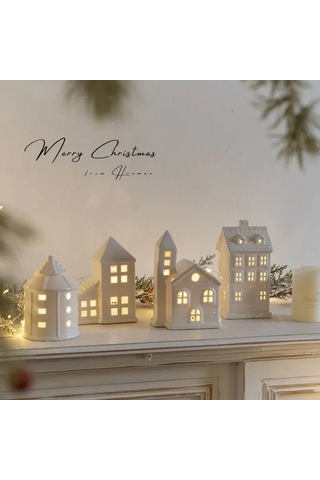 Kangvka Keramik Led Ev Figürü, Yumuşak Işıkli Geceligi, Dekoratif Ev Odası Süs Eşyası, Noel Ve Yıllık Süsleme Beyaz