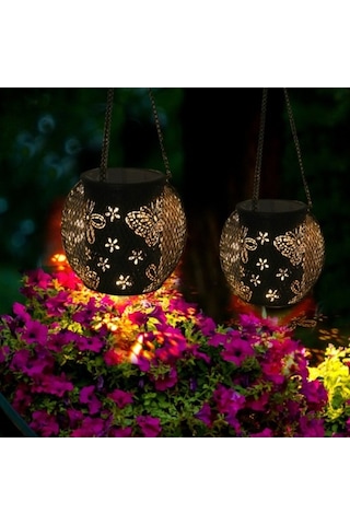 Novahub Çevresel Güneş Asılı Fener Demir Sanat Dekoratif Işık Oyuk Çiçek Kelebek Desen Bahçe Peyzaj Işığı Ip65 Su Geçirmez Masa Yolu