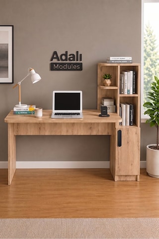 Ders Çalışma Masası Kavisli Kitaplıklı 120 Cm Çalışma Masası Öğrenci Masası Ofis Çalışma Masası Atlantik Çam