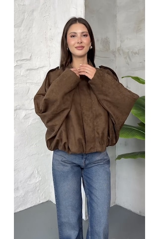 Prifaldi Premium Oversize Süet Bomber Ceket Kahverengı
