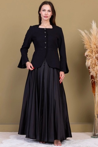 Kare Yaka İşlemeli İkili Takım 4718-siyah Siyah