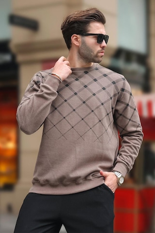 Madmext Camel Desenli Bisiklet Yaka Triko Kazak 6019 Camel