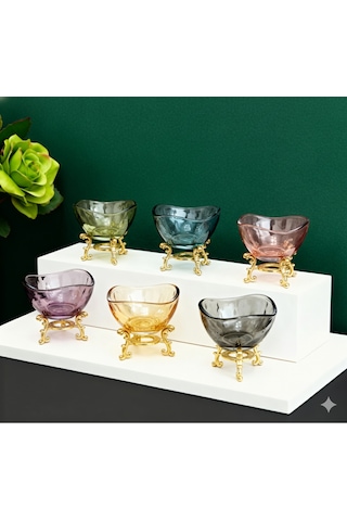 Çnr Home Collection 6 Lı Lüks Kahve Yanı Renkli Mini Lokumluk - Şekerlik - Sosluk - Reçellik - Şekerlik - Kase Çok Renkli