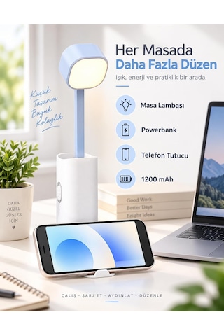 Şarjlı Dokunmatik 20 Led Çalışma Okuma Işığı Masa Lambası Ayarlanabilir Parlaklık Powerbank 1200mah Diğer