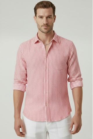 Deepsea Kırmızı Slim Fit %100 Pamuk Çizgili Erkek Gömlek Cepli Yazlık Yeni Sezon Gömlek 2602627