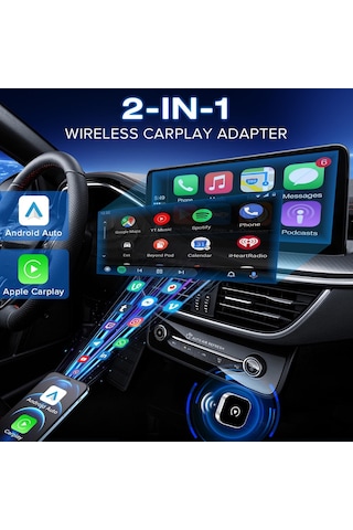 Mufunye 2025 Yeni Sürüm Kablosuz Araç Bağlantı Kutusu - Carplay Ve Android Auto Desteği, Otomatik Yeniden Bağlanma, Ultra Kompakt Tasarım Siyah