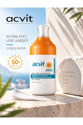 Acvit Aydınlatıcı ve Leke Karşıtı Yüksek Korumalı Güneş Kremi SPF50+ 100 ML