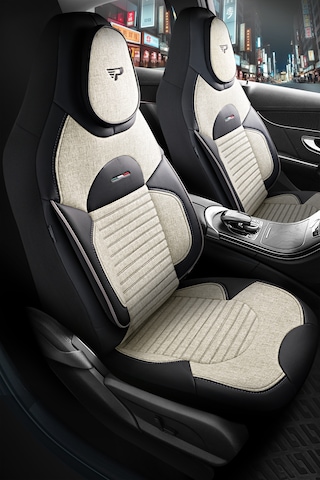 Kemik - Siyah Garni Panda Enzo Serisi Keten Kumaş Oto Koltuk Kılıfı - Tam Set