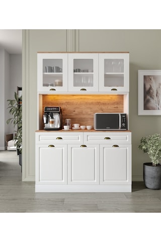 Gözde Kahve Köşesi - 140 Cm Mdf Mutfak Dolabı - Led Aydınlatmalı