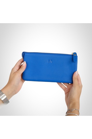 Mft Leather Hakiki Deri Kadın Cüzdan Çanta Almeda 5463 Flother Mat Saks Mavi