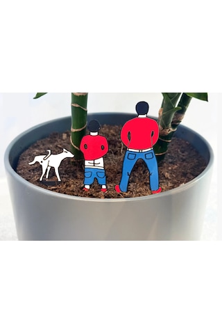 Komik Saksı Süsü 3'lü - Çiş Yapan Adam Ve Köpek Figürü Renkli