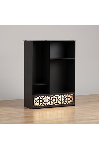 Işıklı Metal Masa Düzenleyici Masaüstü Kitaplık Minimalist Kitap Tutucu Siyah