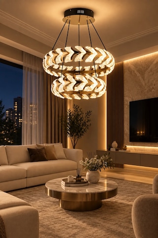 Modern Premium Led Avize Gold Kasa Çift Katlı Sarkıt Salon Yemek Odası Avizesi 85w
