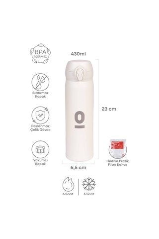 Beyaz Dokulu Paslanmaz Çelik Termos 430 ML Kapaklı No:106