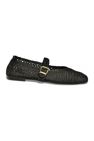 Fox Shoes Y444540004 Siyah Kumaş Örgü Detaylı Kadın Babet Siyah