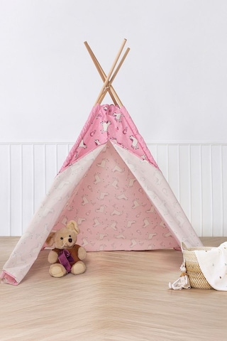 Çocuk Oyun Çadırı Ahşap Direkli Geniş Oyun Evi 150x150x200 Cm Pembe