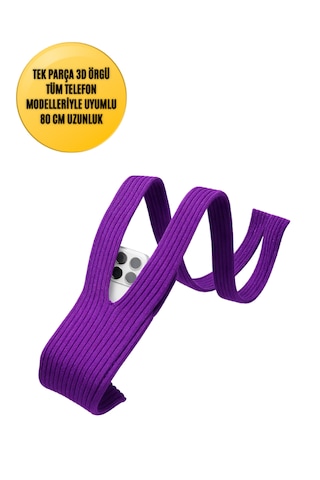 3d Örgü Phone Pocket Tüm Telefonlarla Uyumlu Telefon Askı Kılıfı 80 Cm Lila