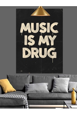 "müzik Benim İlacımdır" Yazısı Dekoratif Kanvas - Mdf Ahşap Tablo