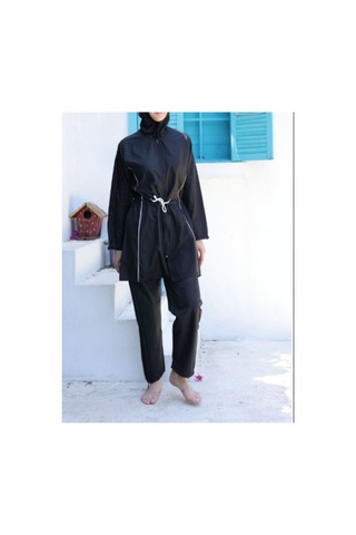 Paraşüt Kumaş Tesettür Mayo Siyah